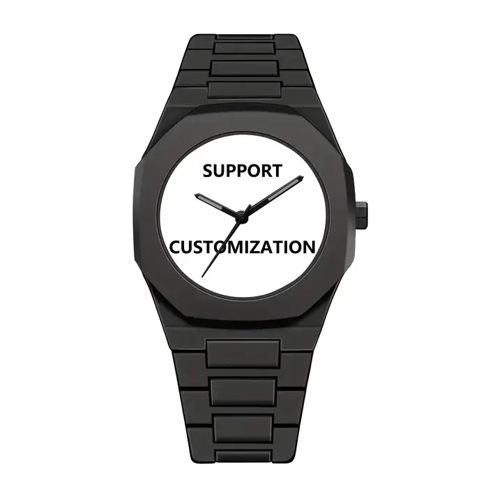 Montre personnalisée pour homme, boîtier PC, image personnalisée, montre noire minimaliste, personna