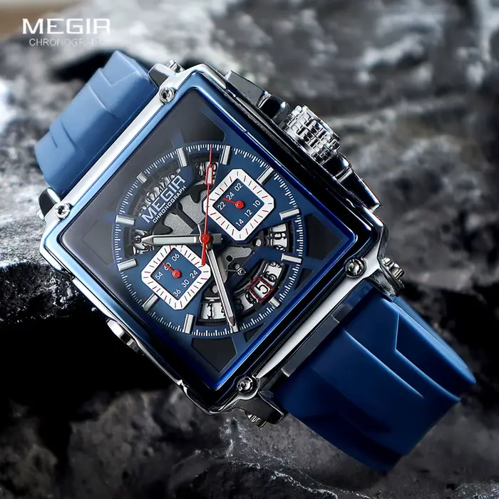 Montre à quartz bleu marine MEGIR pour homme