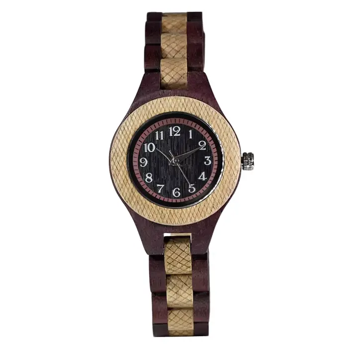 Montre à quartz en bois élégante pour femmes, design unique et créatif, cadran rond délicat et simpl