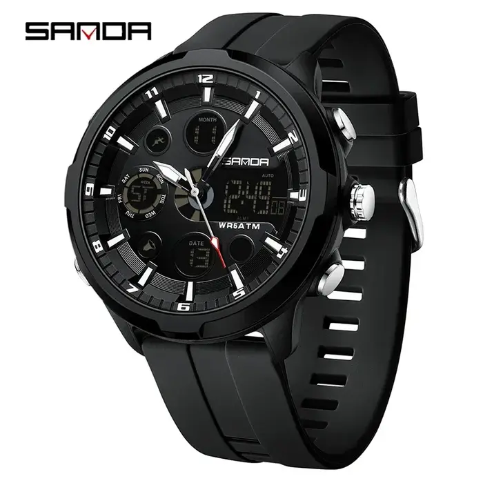 Montre numérique SANDA 9053 résistante à l'eau avec affichage LED et chronographe pour homme style sportif et casual occasions spéciales