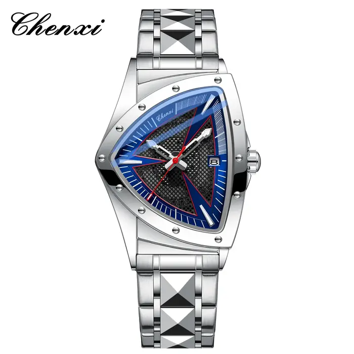 CHENXI homme d'affaires montre cadran triangulaire Unique luxe lumineux Quartz étanche montres pour hommes bracelet en acier inoxydable