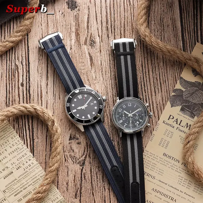 Fermoir déployant en Nylon 20mm 22mm bracelet de montre Premium côtelé