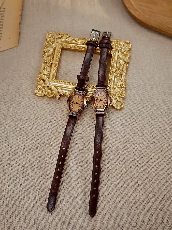 Montre rétro décontractée et élégante pour femme en forme de baril avec cadran en strass pour usage quotidien et soirées élégantes