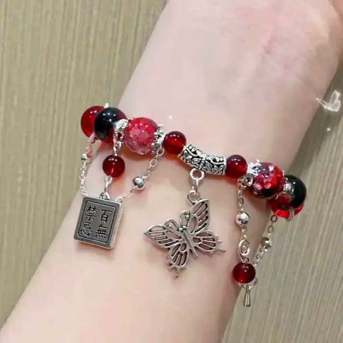 Bracelet perlé rouge de style chinois pour femme