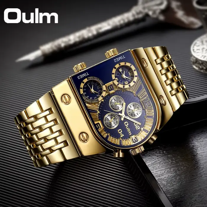 Montre carrée homme Oulm quartz avec fonction horaire multi-fuseau audacieuse pour aventuriers modernes occasions spéciales