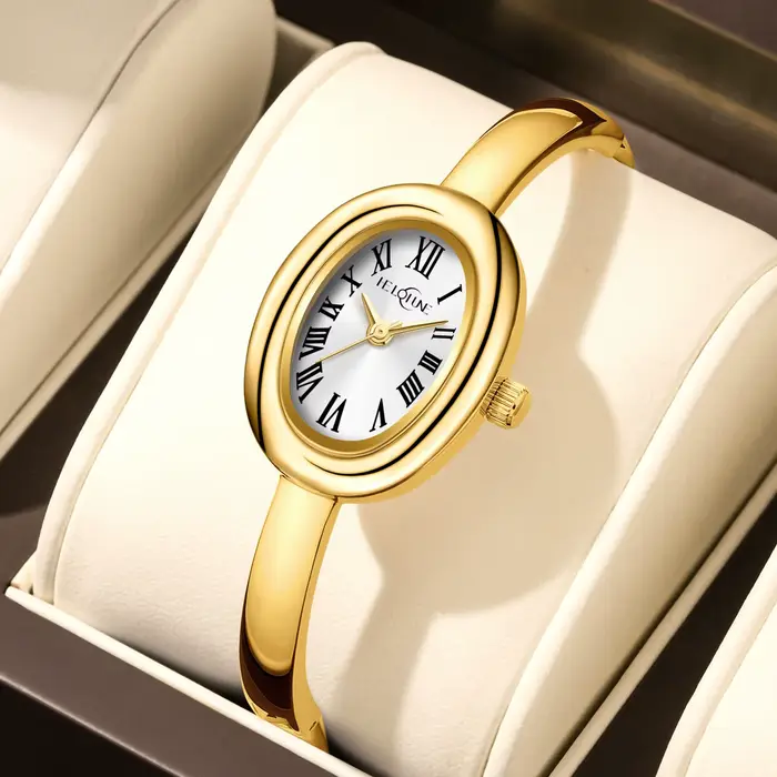 Montre à quartz résistante à l'eau pour femmes : montre-bracelet minimaliste à cadran ovale (cadeau)