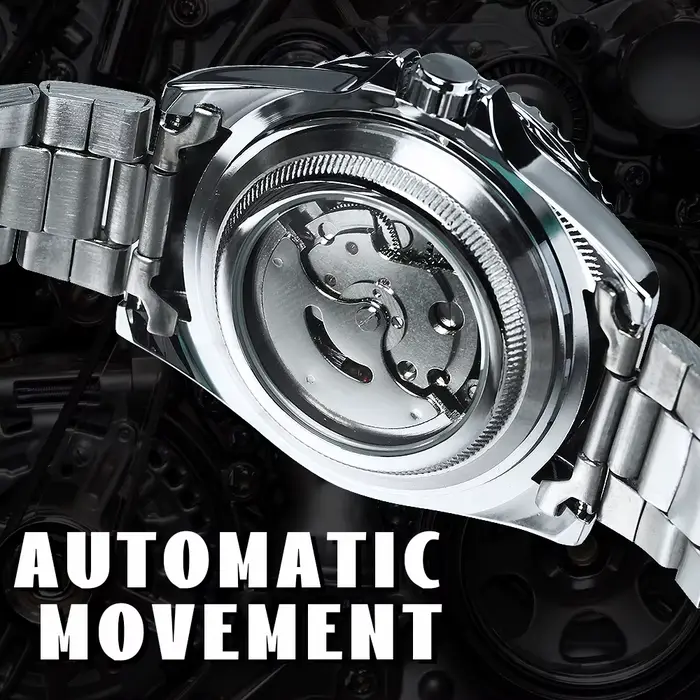 Montres mécaniques T-WINNER pour hommes avec mouvement automatique, résistance à l'eau, lunette rotative et bracelet en acier inoxydable pour occasions spéciales