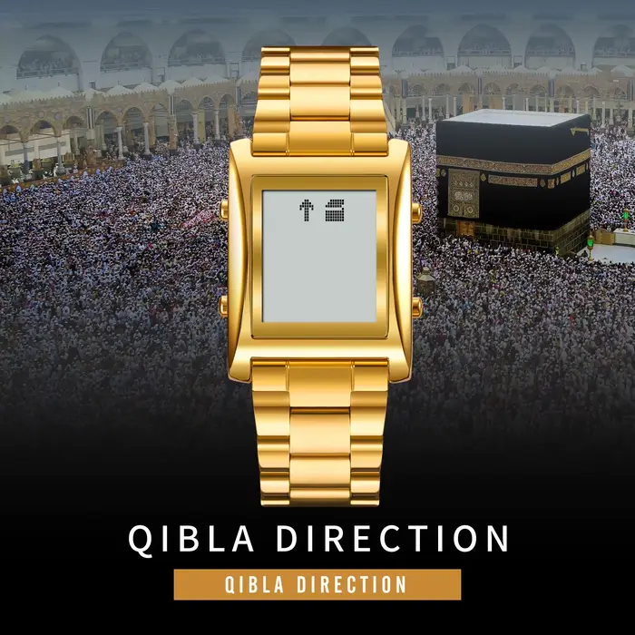 Montre Azan avec boussole Qibla et calendrier Hijri pour homme, montre numérique résistante à l'eau avec fonctionnalités de prière et suivi lunaire