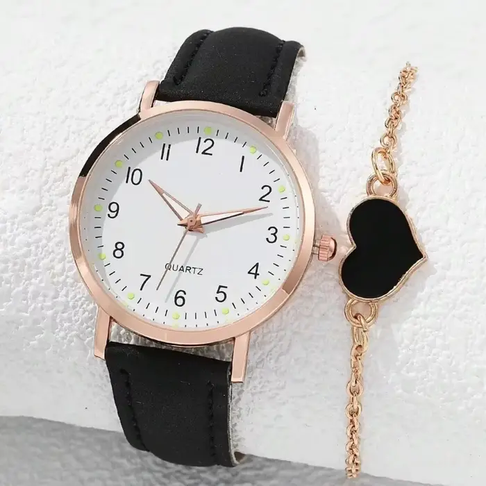 Montre féminine en cuir décontractée avec cadran rond quartz pour femmes pour occasions spéciales