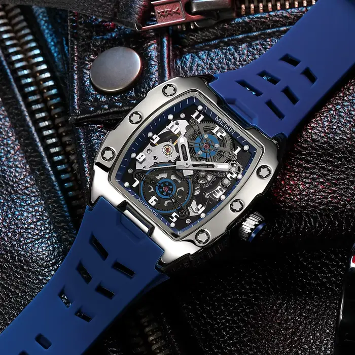 MEGIR nouveaux hommes montres marque de luxe automatique mécanique montre Silicone sport montre-bracelet décontractée étanche horloge mâle cadeau 8602