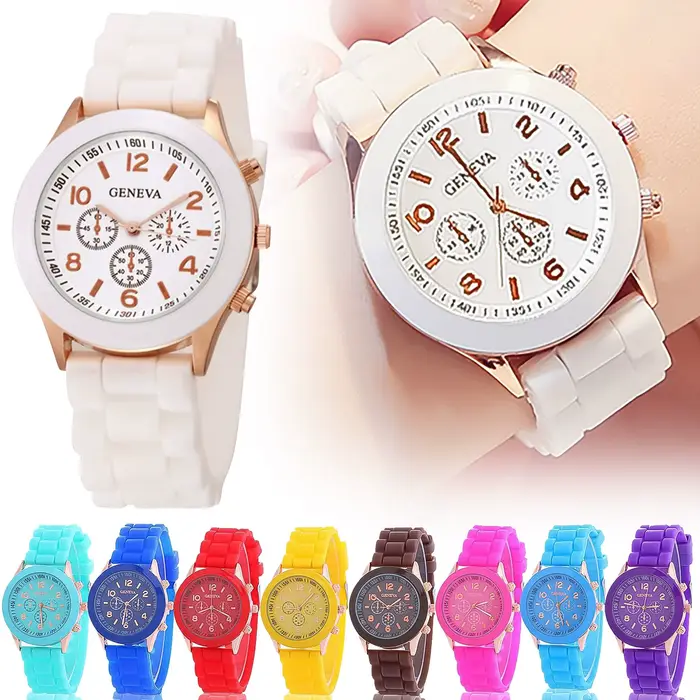 Montre à quartz en silicone blanc pour femmes