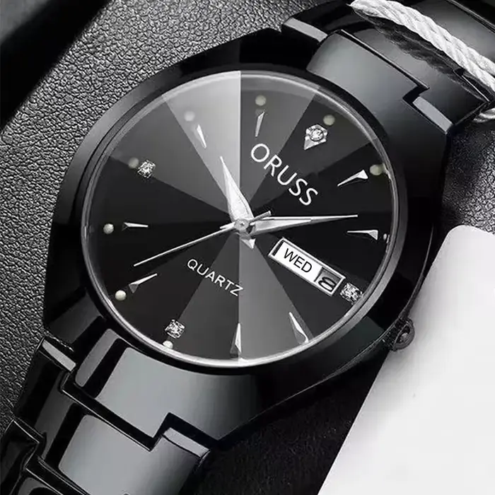 ORUSS-Montre-bracelet à quartz étanche en acier inoxydable pour homme, pointeur Shoous, semaine, cal