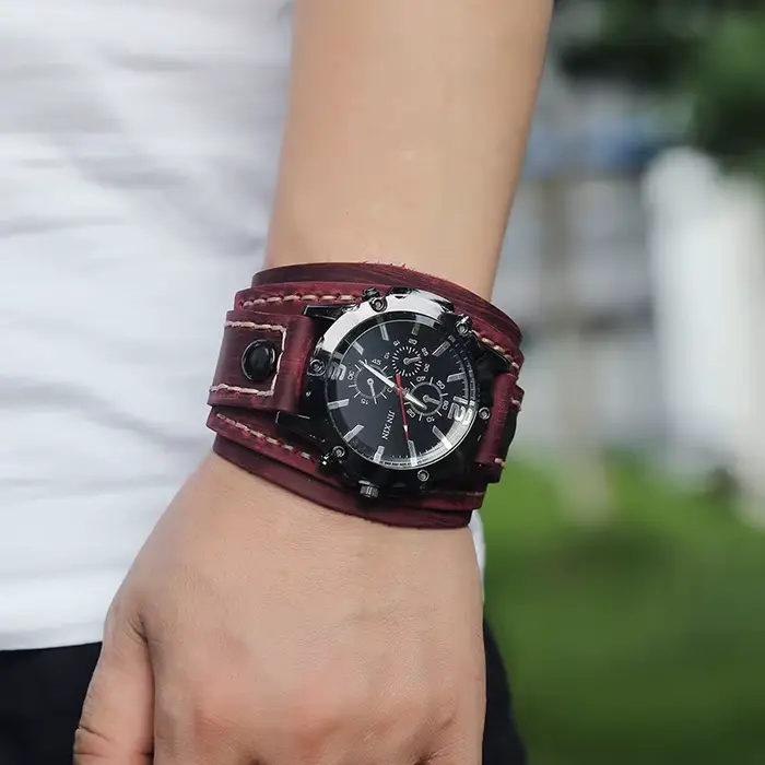 Montres à Quartz pour hommes montre-Bracelet de luxe 2024 bracelet en peau de vache montre de Style Punk