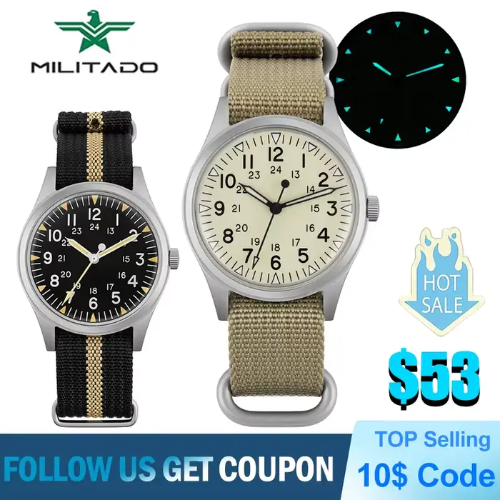 Montre Militado ML07 Quartz VH31 Style Vendange Étanche 10 Bars Occasions Spéciales Hommes