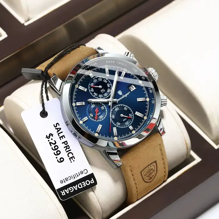POEDAGAR montre-bracelet de luxe pour homme étanche lumineux chronographe Date hommes montre sport en cuir