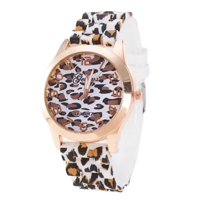 Montre décontractée léopard Mode Genève pour femmes, bracelet en silicone, résistante aux chocs, parfait pour toutes les occasions, cadeau idéal
