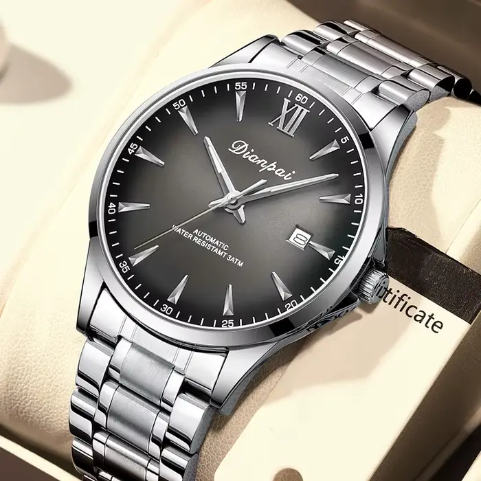 Dianpai montre mécanique entièrement automatique pour hommes d'affaires Simple calendrier en acier i