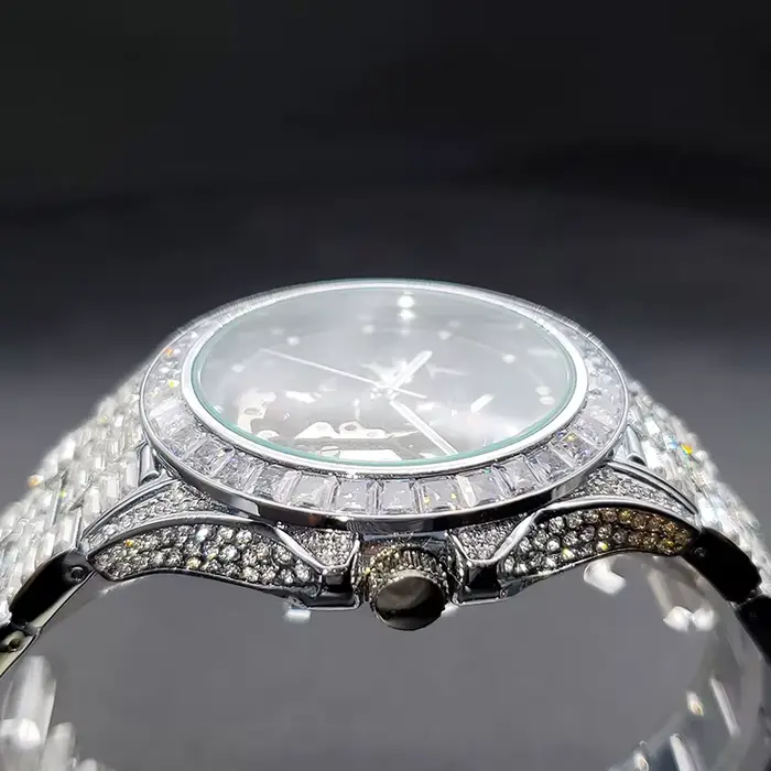 Montre automatique de luxe en diamant avec fermoir pliant pour homme style Hip Hop occasions spéciales