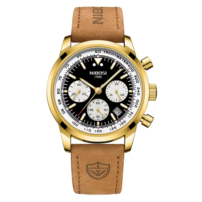 Montre classique NIBOSI pour homme, style rétro, calendrier, aiguilles dorées, montre à quartz autom