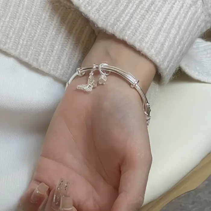 Bracelet papillon réglable en argent regardé 925 pour femme