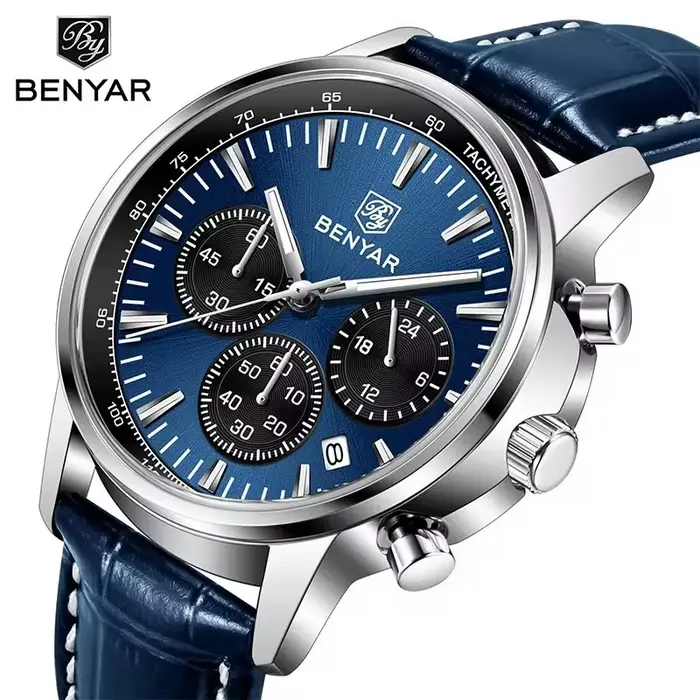 Montre BENYAR 5213 Quartz Luxe Chronographe Élégante Homme Femme Occasions Spéciales Blanc Brun Rose Noir