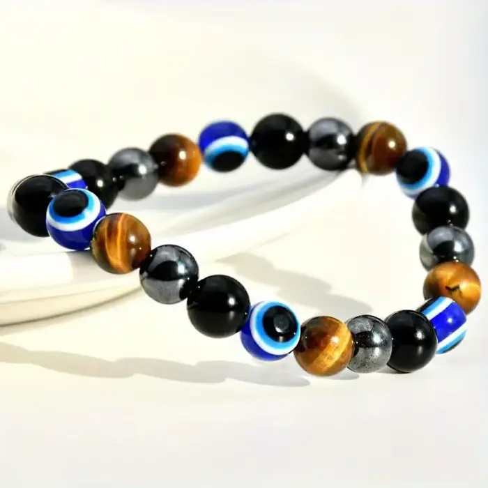 Bracelet symbolique en pierre de protection et de richesse pour femmes et hommes, cadeau d'anniversaire, bijou d'amitié, design ethnique, pierre principale oeil de tigre