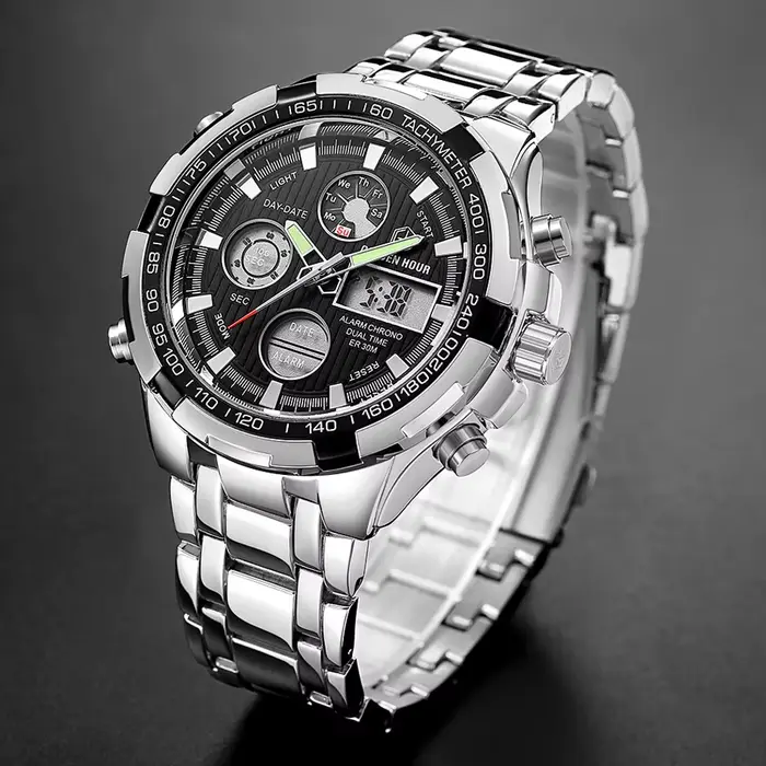 GOLDEN HOUR Top marque de luxe hommes montres affaires Quartz décontracté double affichage montre lumineuse avec Chronoraph Date montre-bracelet