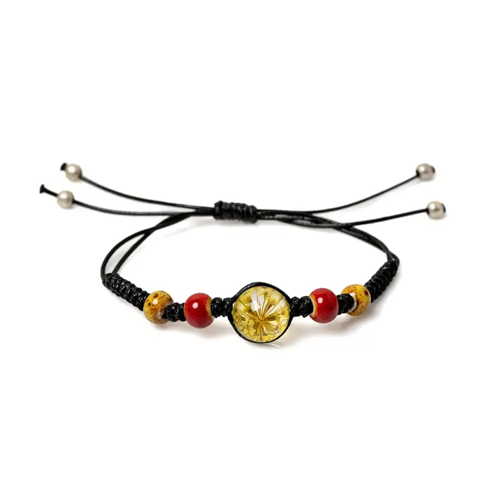 Bracelet perlé en céramique rouge pour hommes et femmes, bijoux ajustables faits à la main, style mi
