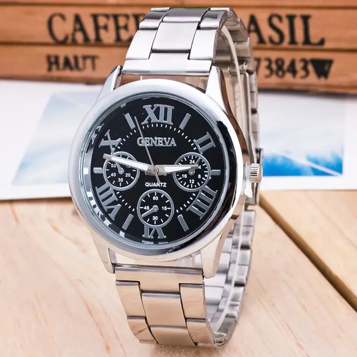 Montre genève à Quartz en acier inoxydable pour femmes