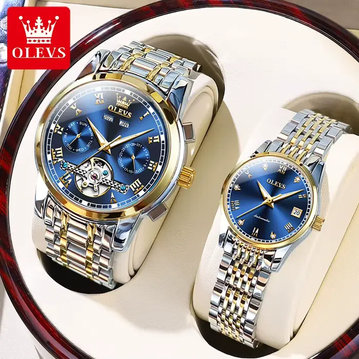 OLEVS 6607 + 6602 Original hommes femmes montre de luxe marque Tourbillon
