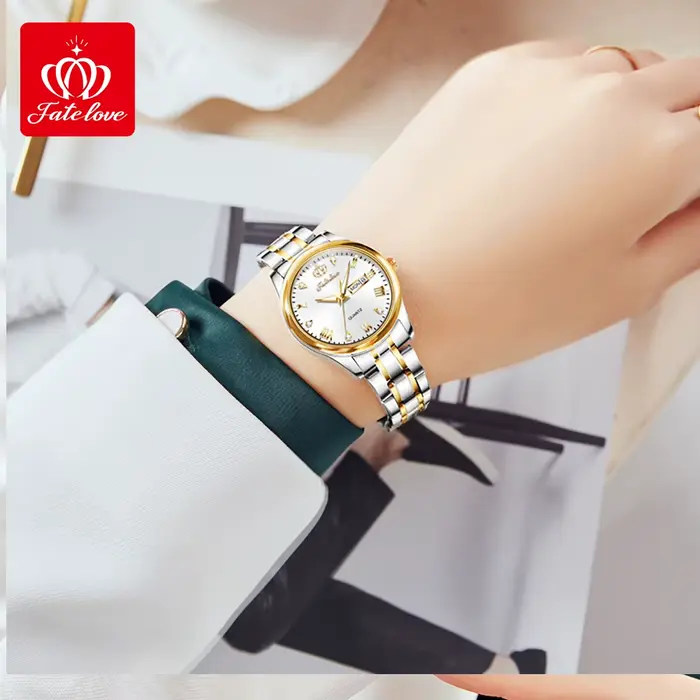 Fate Love 819 classiques femmes montre en acier inoxydable lumineux étanche calendrier robe élégante