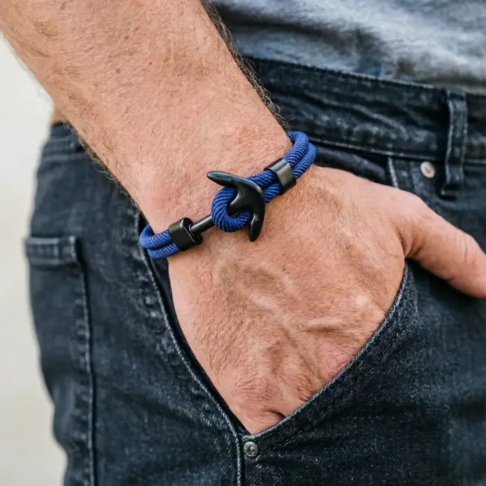 Bracelet Ancre en corde nautique personnalisable pour homme, styles hip-hop et rock, cadeau idéal pour occasions spéciales