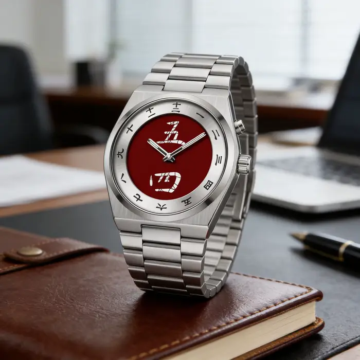 Montre à cadran caractères chinois quartz bracelet acier inoxydable homme usage quotidien élégante minimaliste décontractée