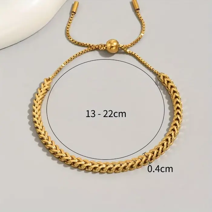 Bracelet ajustable exquis à nœud coulissant, couleur or, en acier inoxydable, motif tressé épi de bl