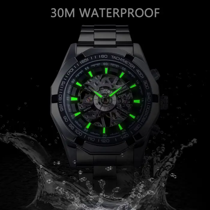Forsining-Montre-bracelet étanche en acier inoxydable pour homme