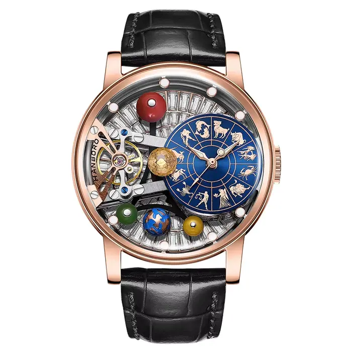 Montre automatique pour homme HANBORO, montre mécanique à bracelet, 5 ATM, fond en cristal rotatif,