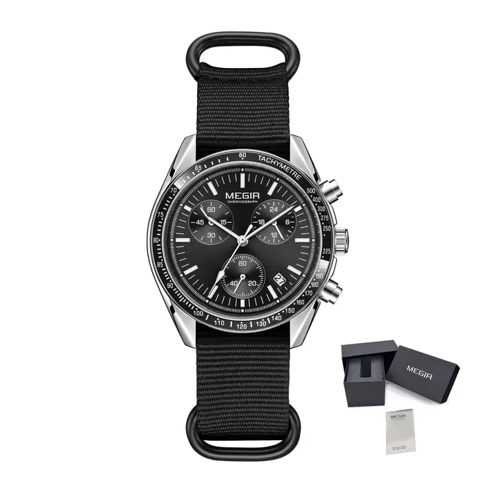 MEGIR montres à Quartz de luxe pour hommes bracelet en toile bleue Sport loisirs chronographe lumine