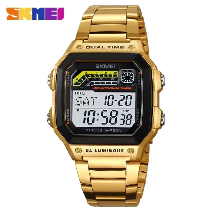 SKMEI 2307 compte à rebours de luxe affichage LED en acier inoxydable montres pour hommes étanche sport montre numérique