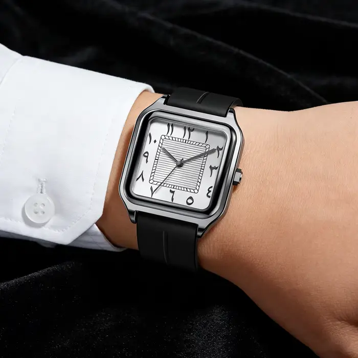 Montre à Quartz Carrée avec Chiffres Arabes Résistante à L'Eau pour Hommes Occasions Spéciales Décontractée Élégante Sport BUSINESS