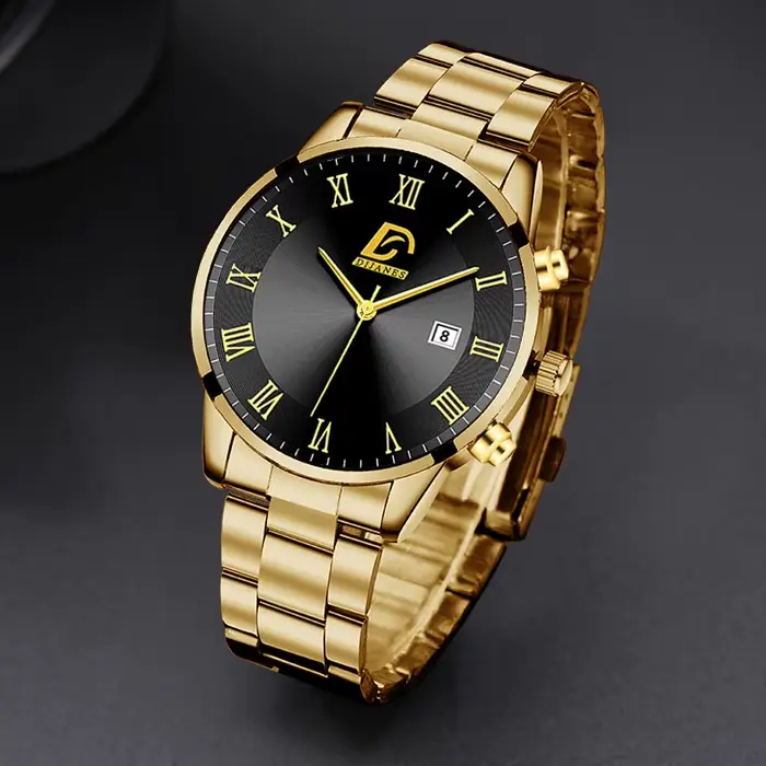 Mode hommes montres en or de luxe minimaliste Quartz montre-bracelet