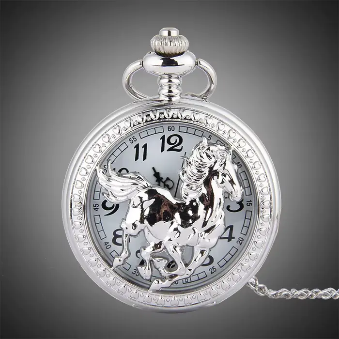 Montre à gousset en forme de cheval homme argent élégante vintage avec chaîne cadeau occasion spéciale
