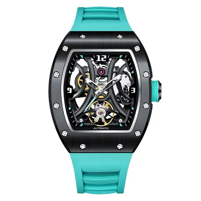 Montre Daniel Gorman cadran squelette automatique homme acier inoxydable bracelet fibre de carbone étanche pour sportifs et gentlemen