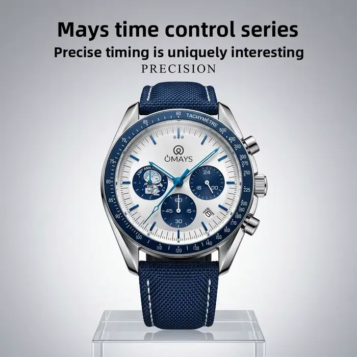 Montre de sport de luxe OMAYS édition 50e anniversaire bracelet nylon bleu quartz chronographe homme résistance à l'eau occasions spéciales
