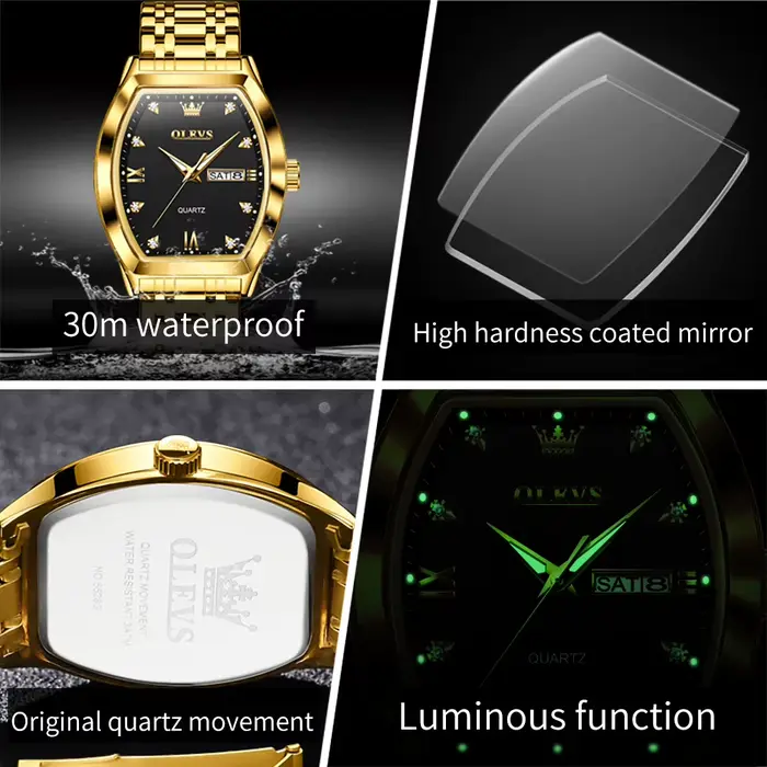 OLEVS hommes montres de luxe Tonneau Original haut marque montre à Quartz pour hommes étanche lumine