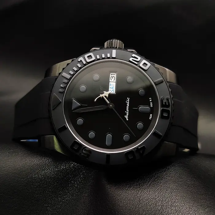 Montre mécanique PARNSRPE automatique homme 40mm boîtier PVD noir verre saphir mouvement NH36 bracelet caoutchouc occasions spéciales
