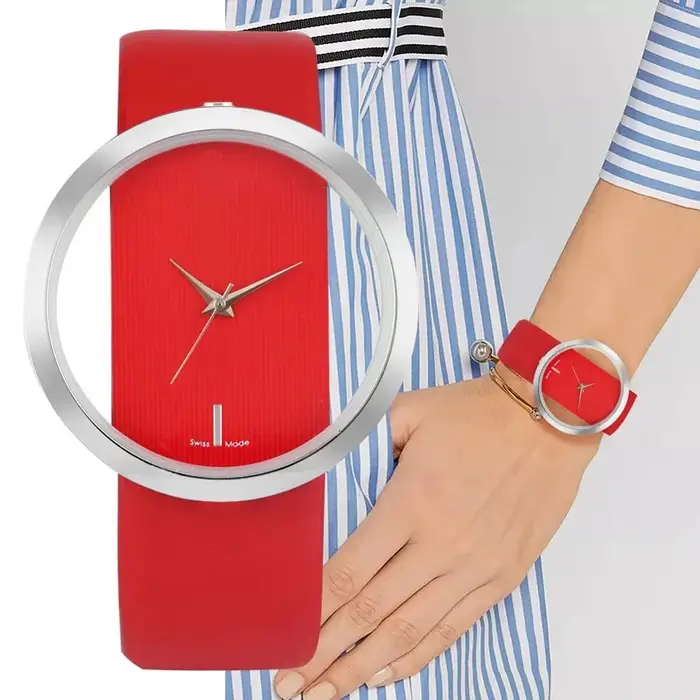 Montre à quartz avec bracelet en cuir transparent pour femme