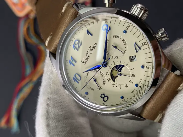 Montre mécanique automatique multifonctionnelle pour homme design rétro miroir à bulles ivoire mouvement automatique chronographe résistance à l'eau style affaires
