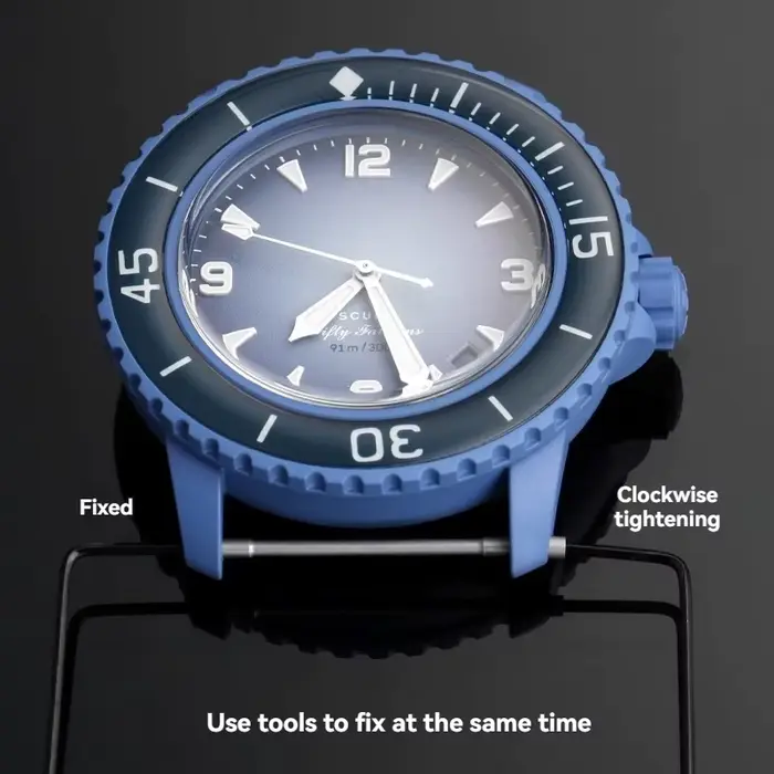Pour Blancpain collaborate avec des montres Swatch Five Dollar avec bielle dédiée à six pans creux en acier inoxydable