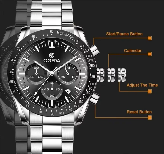 OGEDA 2024 nouvelle montre à Quartz pour hommes à la mode chronographe en alliage de verre minéral étanche 20Bar