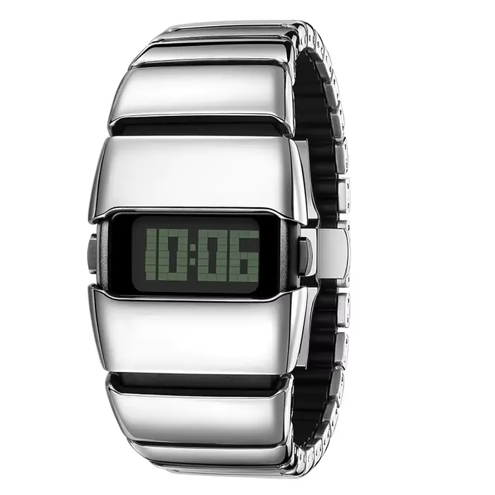 Montre de luxe pour homme, montre numérique sport LED, argent, noir, plastique, montre électronique,